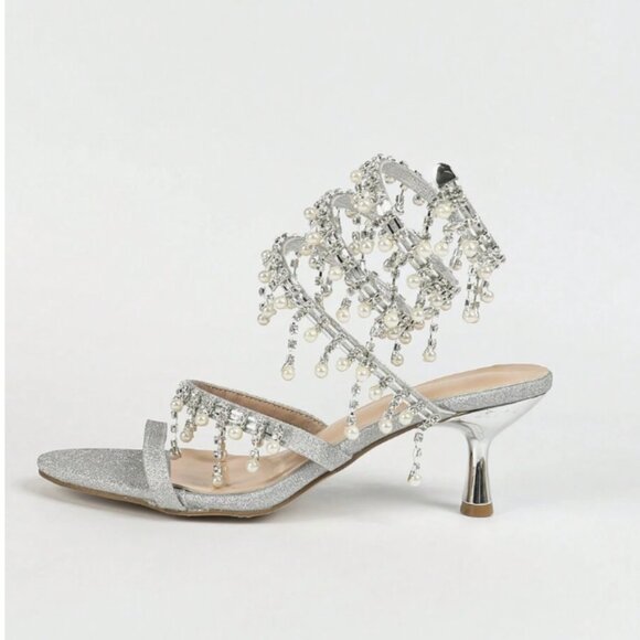 SHEIN High-Heeled Sandals With Rhinestone Décor. Wrap Around (Size 7) - Picture 6 of 11